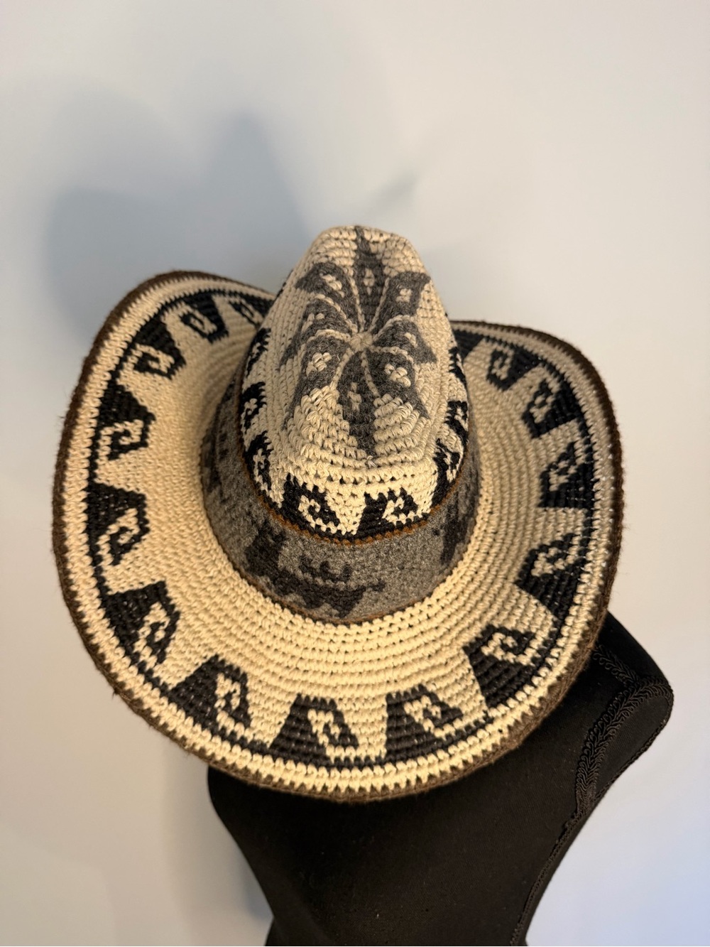 Vintage Peruvian Alpaca Wool Handwoven Cowboy Hat Boho Western 23”